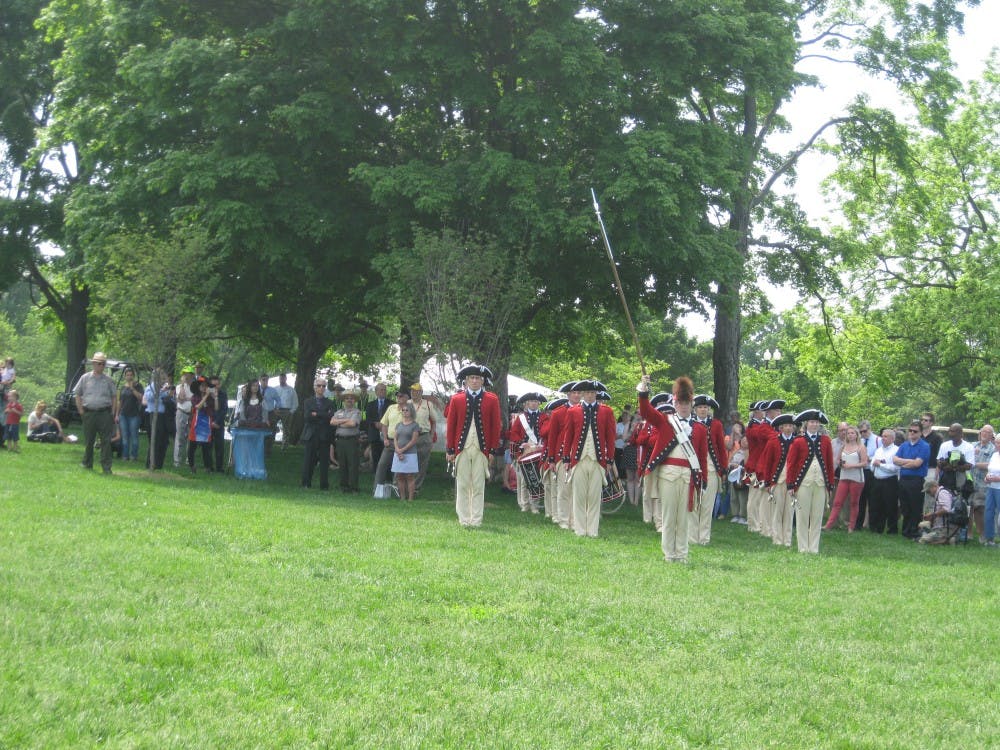 	The Alexandria Fife and Drum Corps performs during the opening of the Washington Monument ceremony.