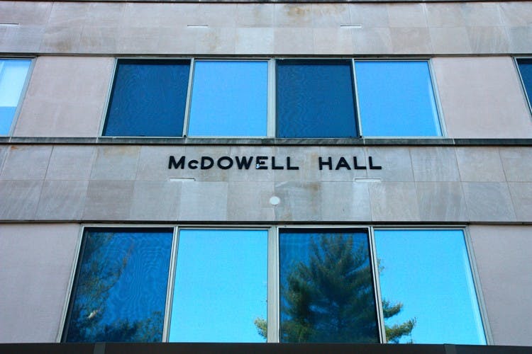 Excess water from ineffectively insulated pipes in McDowell Hall dripped onto ceiling tiles throughout the building, staining ceiling tiles.