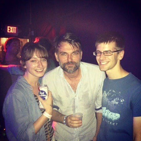 Eagle Contributing Writer Annie Regan and WVAU Music Director Cameron Meindl with Mauro Remiddi of Porcelain Raft