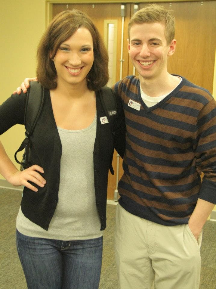 	Former Student Government President Sarah McBride (left) poses for a picture with current SG President Patrick Kelly (right).