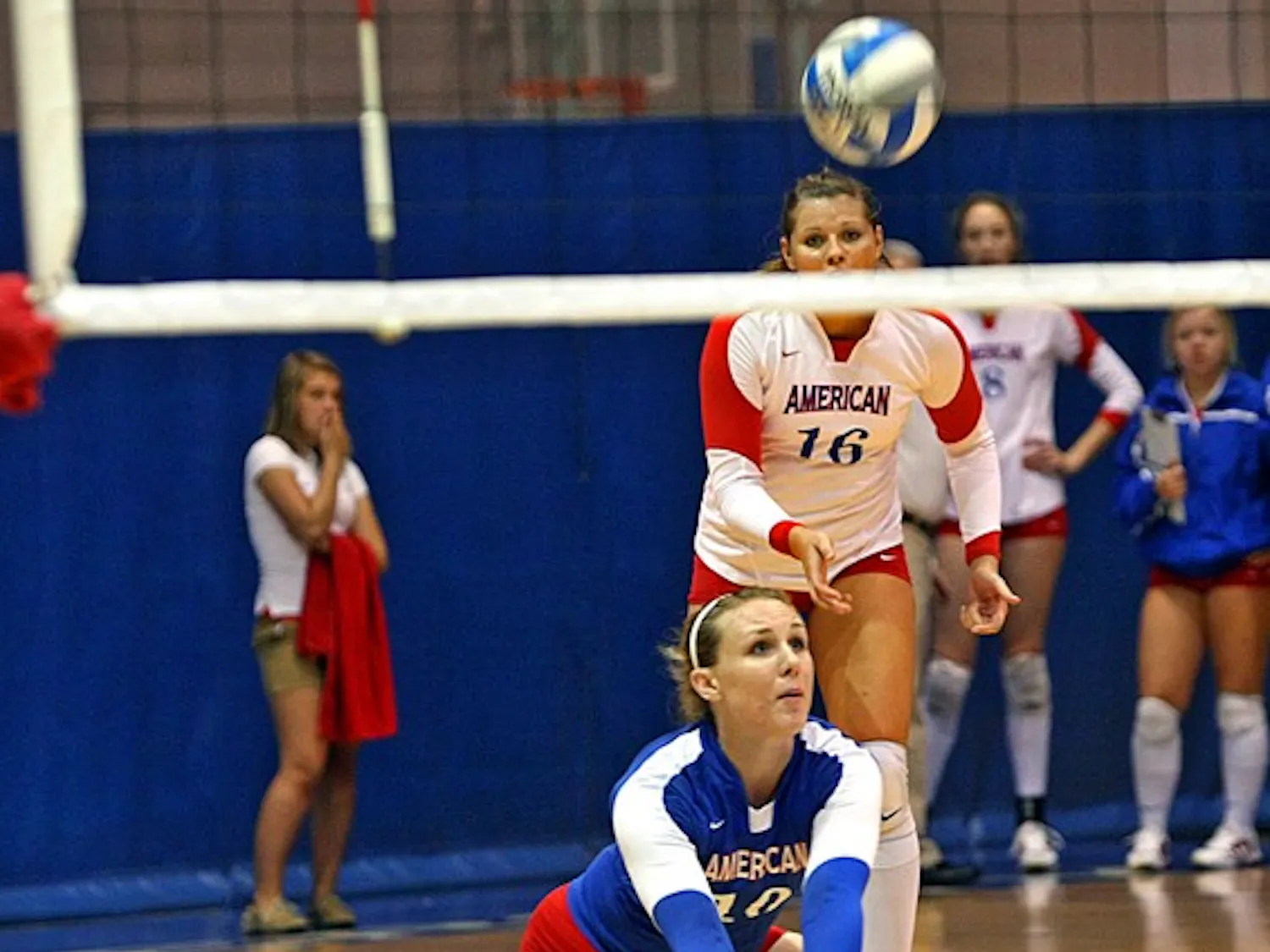 GETTING PHYSICAL — AU libero Rebecca Heath goes down for a bump in a game this year. The Eagles have been off for most of the year and have struggled to win the easy matches. With the loss, they fall to 8-9.