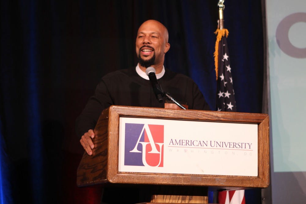 Musician and&nbsp;actor Common speaks to American University students at Bender Arena. &nbsp;