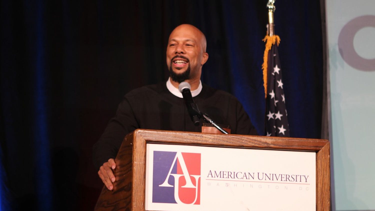 Musician and&nbsp;actor Common speaks to American University students at Bender Arena. &nbsp;