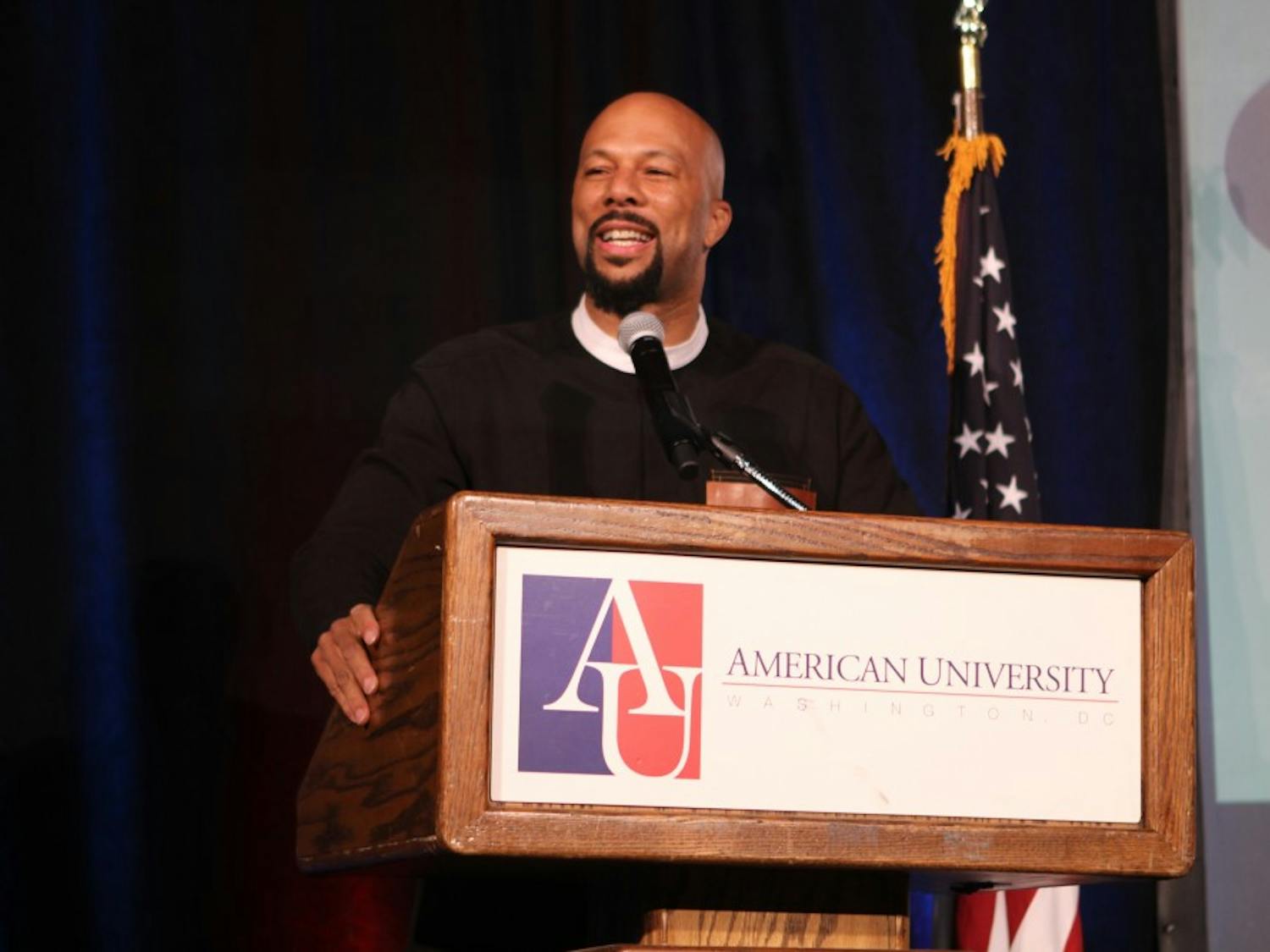 Musician and&nbsp;actor Common speaks to American University students at Bender Arena. &nbsp;