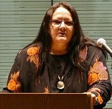 Suzan Shown Harjo spoke about the need to abolish references to Native Americans in sports team names and mascots.