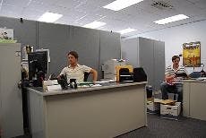 WORKIN' HARD- Jesse Kirkpatrick (left) and Alex Grabowski (right) are busy at work in the SOC advising office during the summer. The school will have two new advisers for the coming semester.