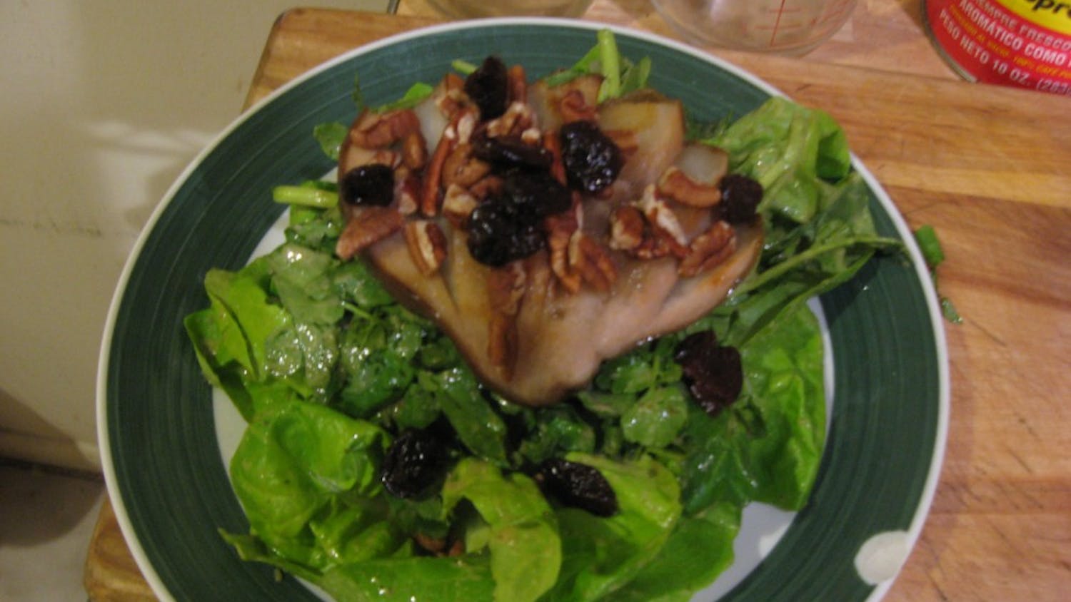 A bibb lettuce and watercress salad with roasted pears and dried cherries is just the thing to kick off a culinary treat for your sweetheart this Valentine\'s Day.
