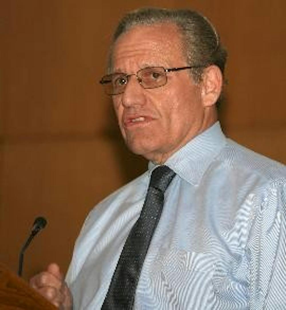 WORKIN' WITH WORDS - The Washington Post Assistant Managing Editor Bob Woodward spoke yesterday in Kay Spiritual Life Center to Washington Semeter students. He discussed his reporting in Washington and provided words of wisdom to aspiring journalists. 
