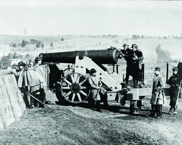 1864 â€” A volunteer detachment overlooks Tenleytown from Fort Gaines. The fort was in the approximate location of AU; it was razed to allow for the extension of Massachusetts Avenue.