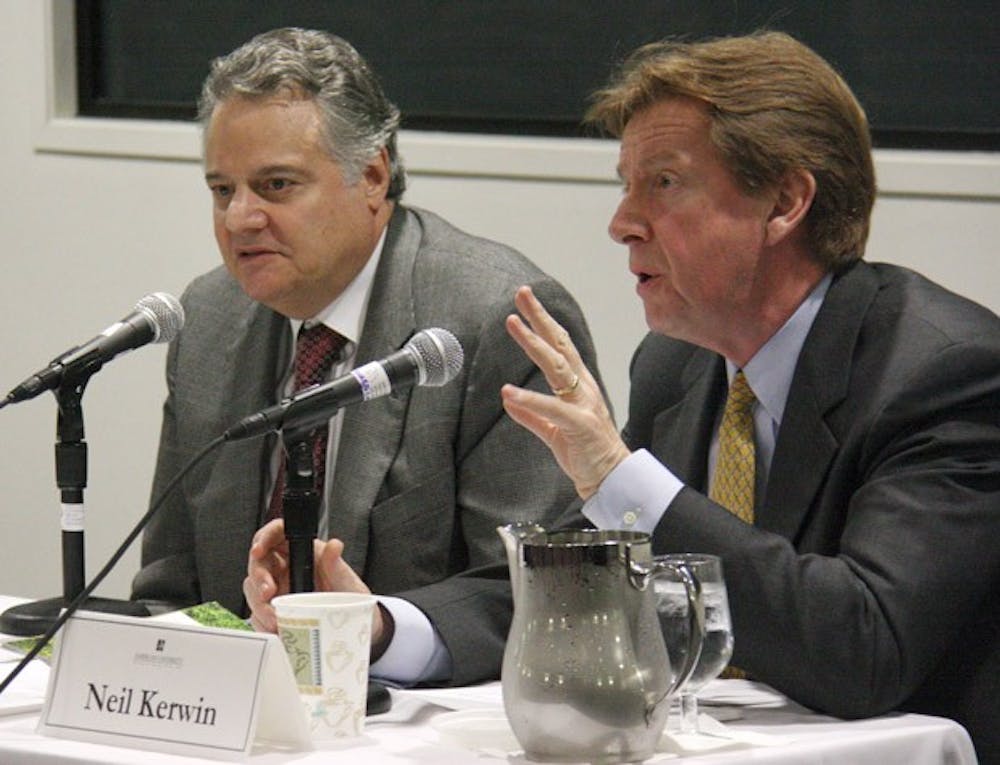 THE â€˜1.4 MILLION DOLLAR MANâ€™? â€” President Neil Kerwin and the Board of Trustees discussed Kerwinâ€™s salary, AUâ€™s Strategic Plan and student financial aid during the recession at a town-hall-style meeting Nov. 19. Kerwin said that the Strategic Plan will help â€œreveal the valueâ€ of AU. 