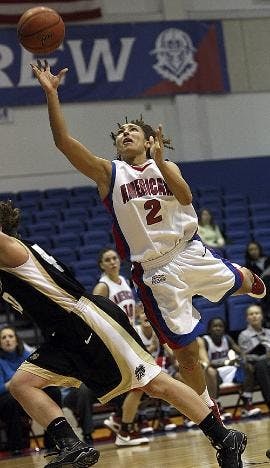 LEANER - Senior guard Talicia Jackson leans into score two of her ten points during Wednesday's 60-58 overtime loss to Army. Jackson hit a bucket with 14 seconds remaining to send the game into the extra frame but missed two key free-throws with less than