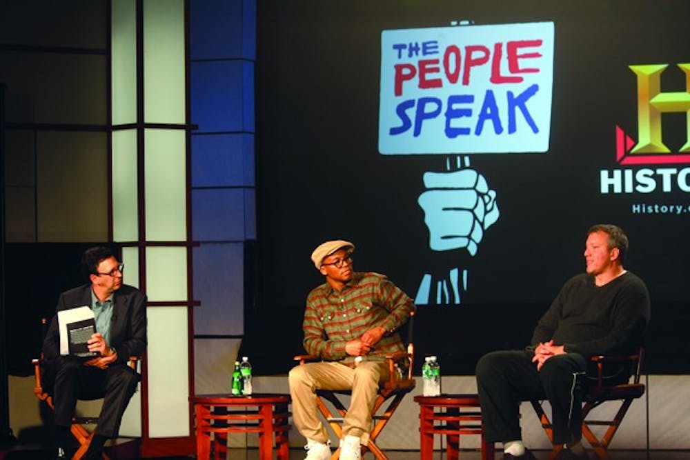 SPEAK OUT â€” On Nov. 9, Lupe Fiasco joined executive producer Chris Moore and author and producer Howard Zinn to discuss a new documentary, â€œThe People Speak.â€ The film, which will air Dec. 13 on the History Channel, features footage of readings by Americans who shaped America. 