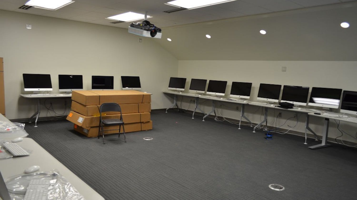 	One of the computer labs in the McKinley Building, where computers have already been set up.