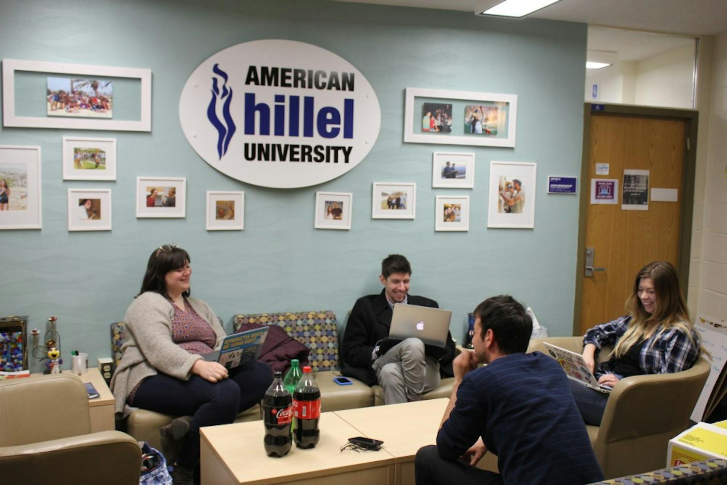 Students meet outside of Hillel's office in Kay Spiritual Life Center.