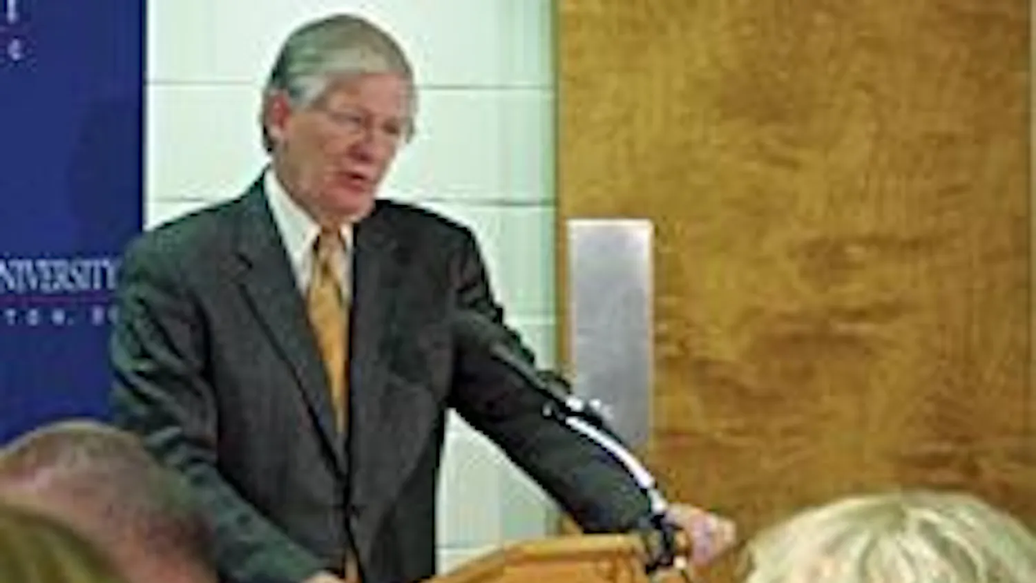 Professor James Thurber talks to students about elections at a forum held Tuesday in Kay.