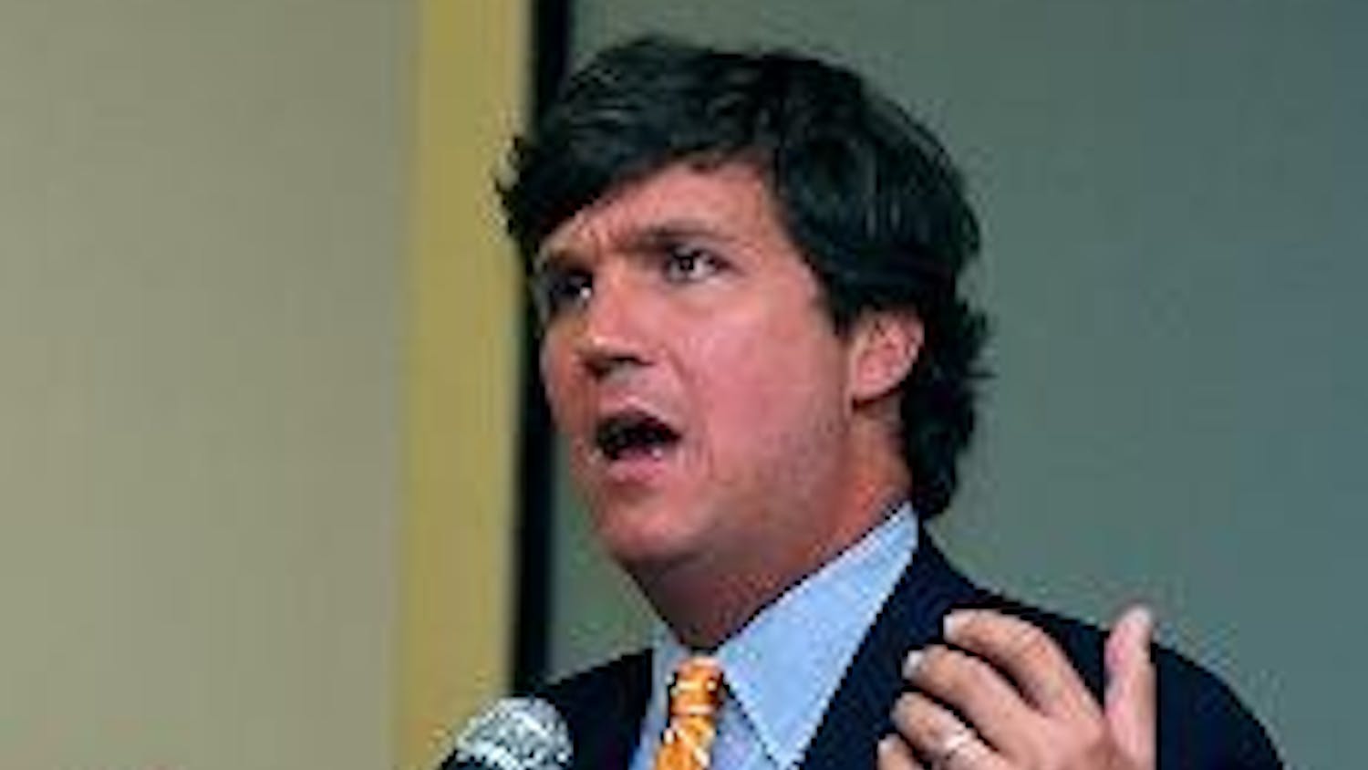 TALKIN' WITH TUCKER - Tucker Carlson, host of MSNBC's "Tucker," spoke at an AU College Republicans event Wednesday night. He said foreign policy will be an important issue in the presidential election.
