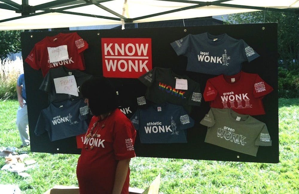 STEP RIGHT UP â€”Â A variety of AU wonk shirts were available to students free of charge during the annual Celebrate AU event on the quad Monday afternoon.