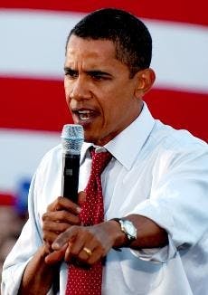 INSPIRING HOPE - Barack Obama speaks to a crowd including many AU students at the City Center Lot. Obama spoke about several issues, including the problem of college students graduating with extensive debt.