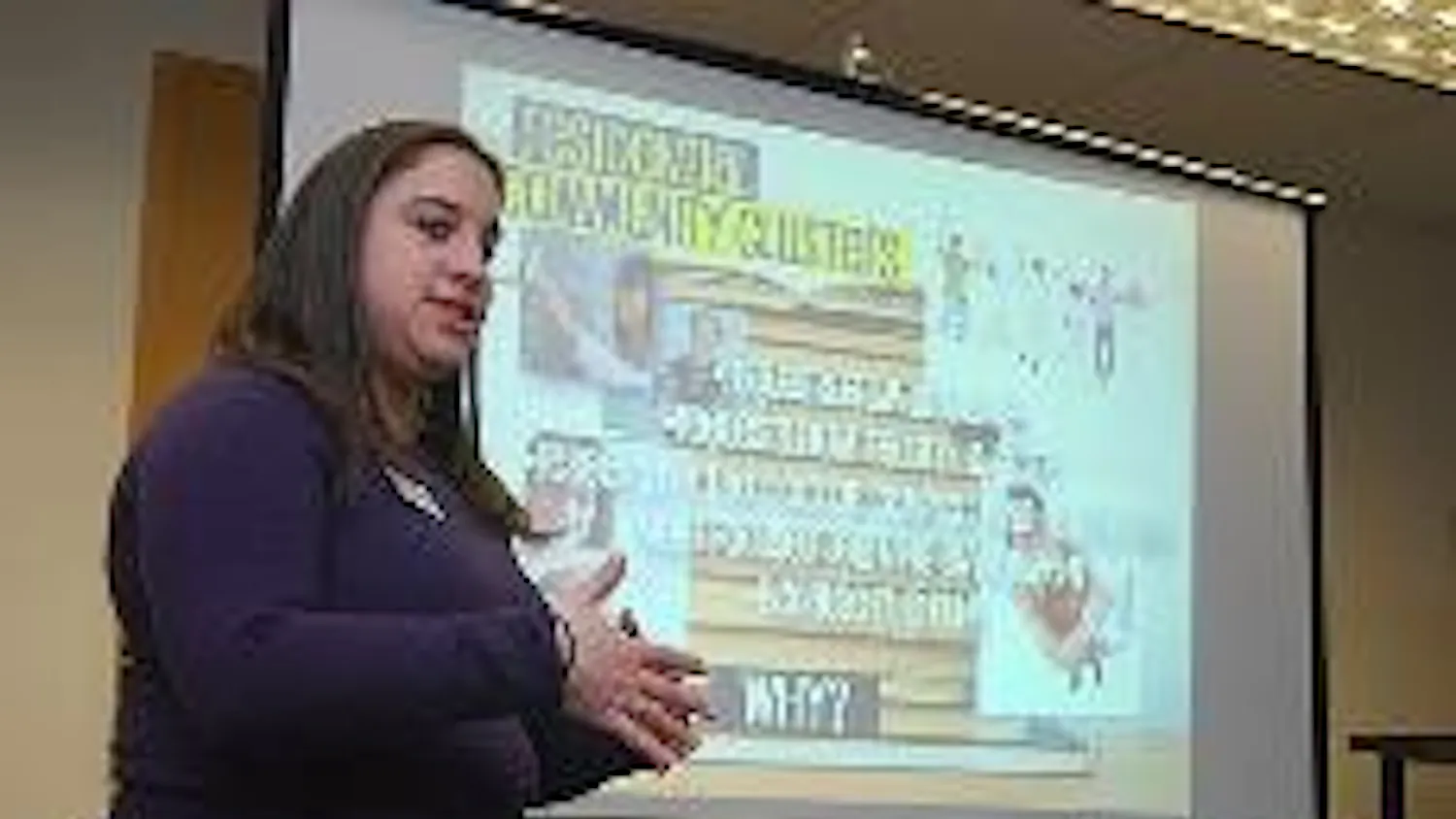 LEARNING TOGETHER - Centennial Hall Resident Director Leah Kreimer discusses the Residential Community Clusters program during a presentation yesterday.