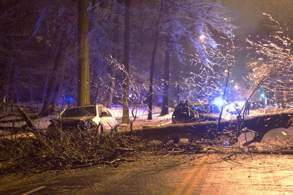 A downed tree on Massachusetts Avenue block traffic on March 1.