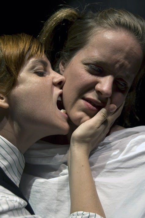 GIRLS GONE WILD -- Taffety Punk Theatre Company\'s all-female production of \"Measure for Measure\" will be coming to the Capitol Hill Arts Workshop Sept. 8. Kimberly Gilbert stars as Angelo (left) opposite Esther Williamson as Isabella.