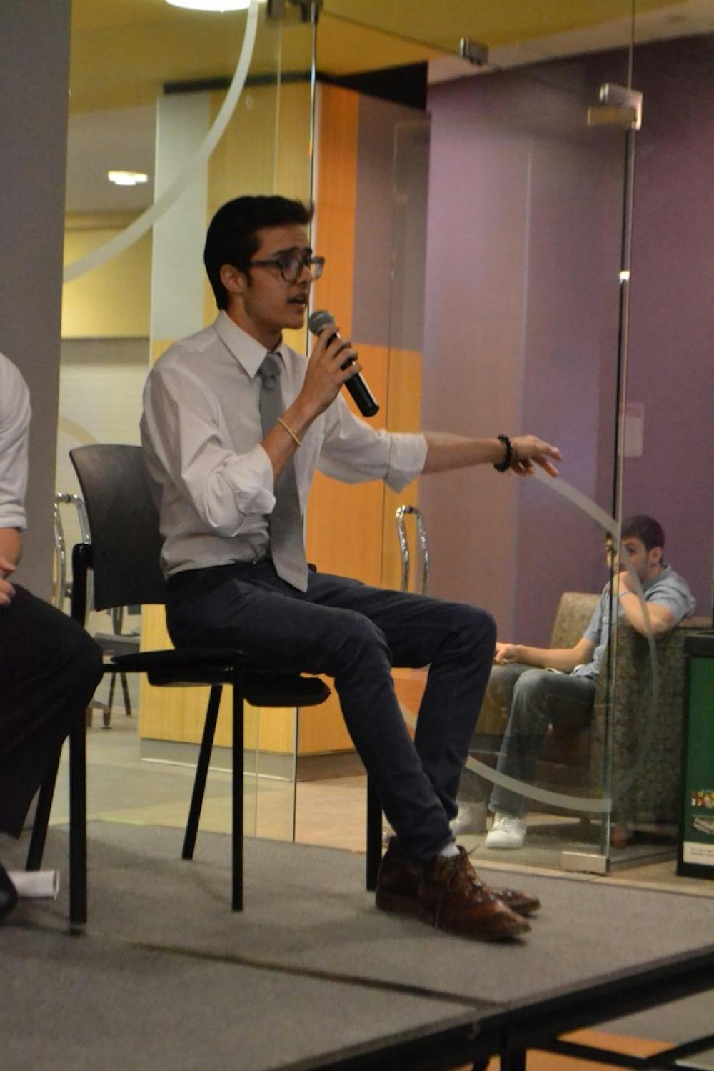 Will Mascaro, pictured at a student government presidential debate in 2016, was fired from his position as CASE director on Oct. 31. Supporters are calling for his reinstatement.&nbsp;