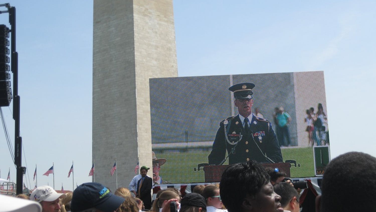 	The Reopening Ceremony begins on the southwest lawn of the Washington Monument.