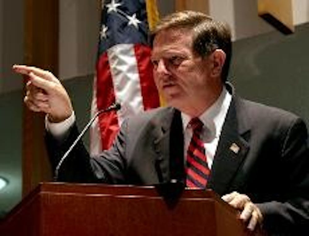 POLITICAL MIND-Tom DeLay speaks Friday night in an event sponsored by the Kennedy Political Union.