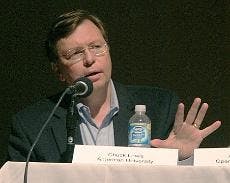 Charles Lewis discusses how some citizens cover stories through blogging that journalists cannot get at Thursday's panel discussion.