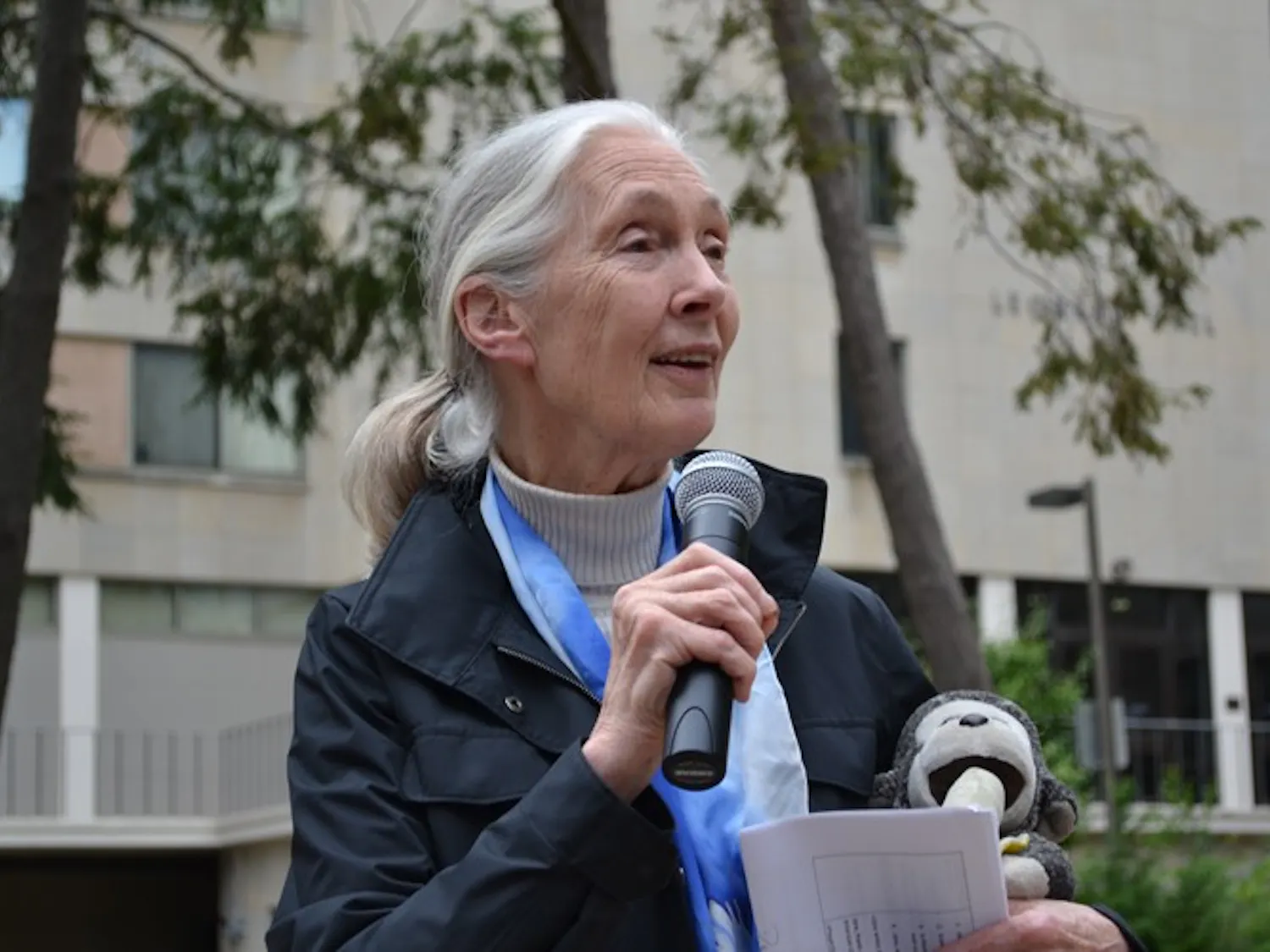OUT OF AFRICA - Jane Goodall spoke about her nonprofit youth peace program Roots and Shoots, her childhood and her work in Africa at a speaking event Sept. 18 in the Woods-Brown Amphitheater.