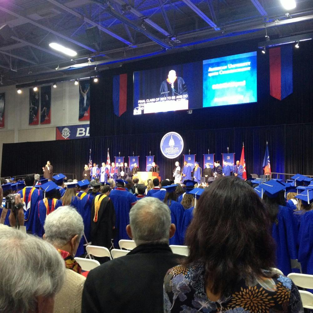 Students celebrate commencement ceremony in Bender Arena on Dec. 16.&nbsp;Photo Credit: Devin Mitchell/THE EAGLE