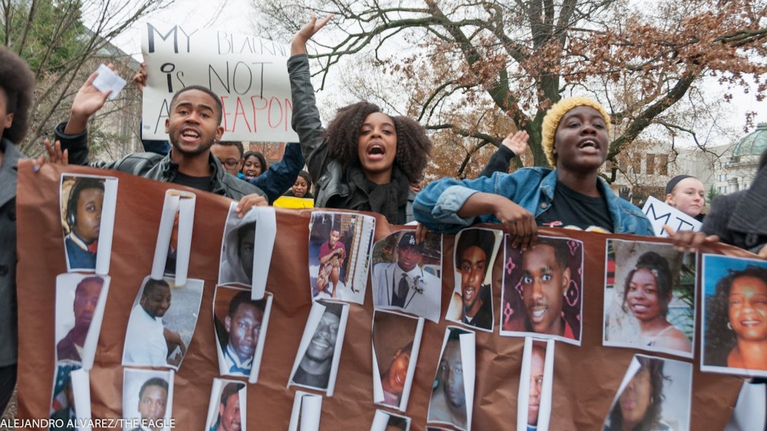 About 200 students marched around campus in "The Darkening," a rally in solidarity with the nationwide "Black Lives Matter" movement. 