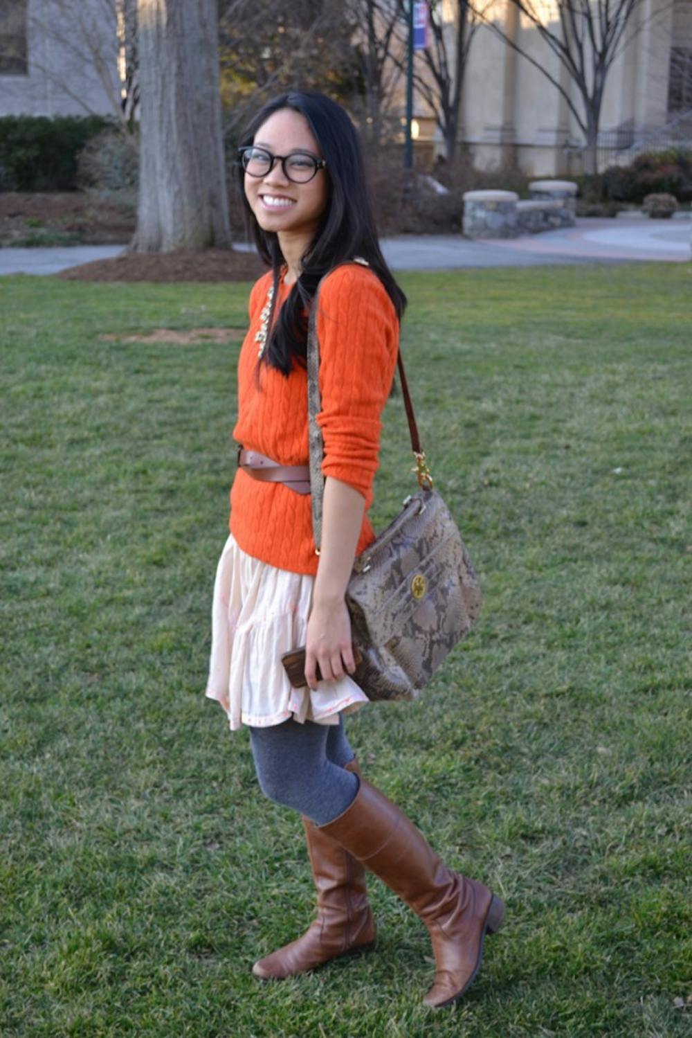 Head to Toe
Glasses
See in Georgetown
Sweater, necklace, belt, dress
J. Crew
Tights
Hue
Boots
Bandolino
Bag
Tory Burch