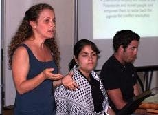 PROMOTING PEACE - Miriam Asnes, Shadha Musallam and Yaniv Rivlin, representatives from OneVoice, discuss the need for worldwide support of efforts to promote peace between Israel and Palestine. 