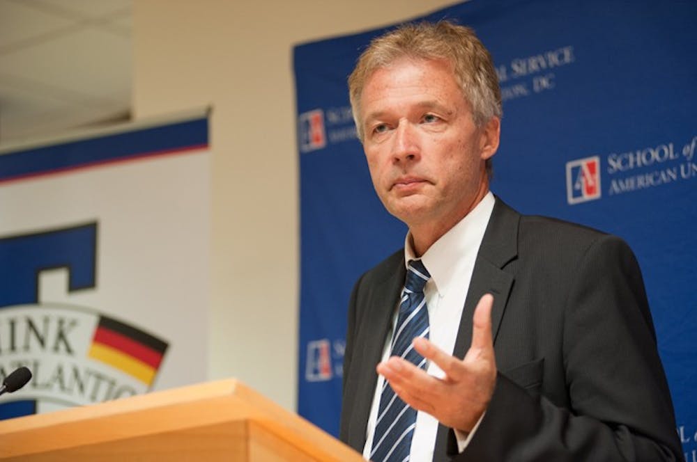 German Ambassador Peter Ammon speaks to students in the School of International Service. 