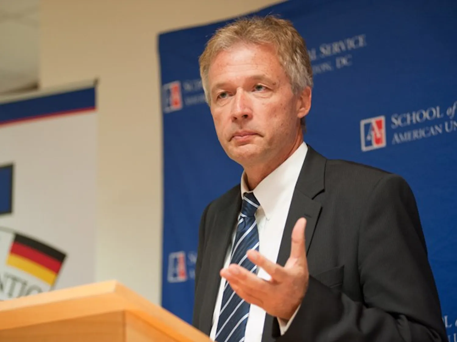 German Ambassador Peter Ammon speaks to students in the School of International Service.
