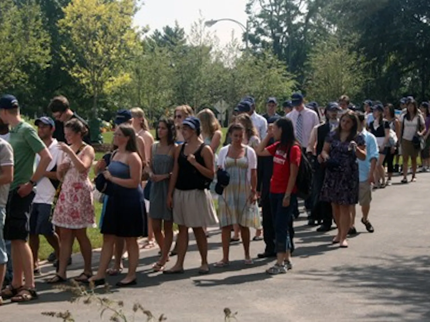 NEW TRADITIONS – The class of 2013 marches to Bender Arena at the start of Friday\'s convocation ceremony. The university hopes the new format of the convocation will be the start of a tradition.