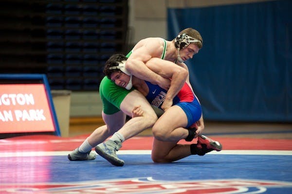 Thomas Barreiro matches up against Binghamtonâ€™s Cody Reed in the 184-pound weight class as the Eagles upset the No. 19 Bearcats Feb. 3, snapping AUâ€™s losing streak after dropping two straight matches.