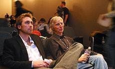 Philippe Cousteau, left, and David Helvarg, president of Blue Frontier Campaign, wait for the films to start.