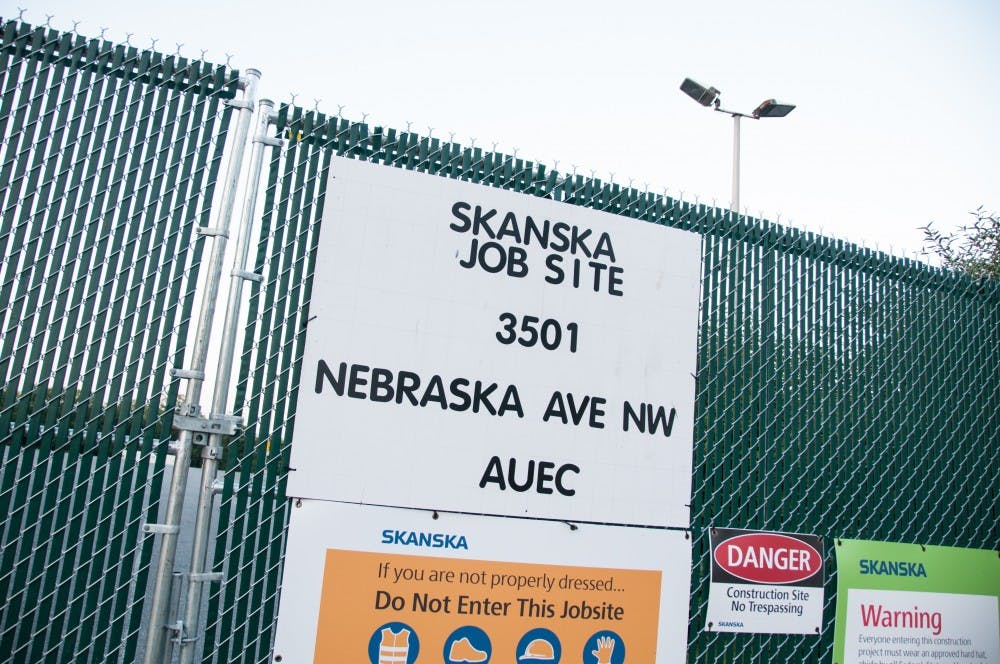 	A construction sign at the former entrance to the Nebraska Avenue parking lot.