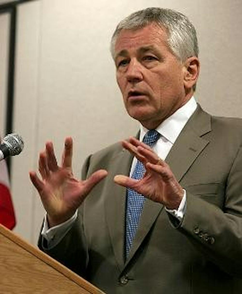 HANGIN' WITH HAGEL - At a Kennedy Political Union event Tuesday, Sen. Chuck Hagel, R-Neb., discussed the importance for future politicians to practice diplomacy in U.S. foreign policy.