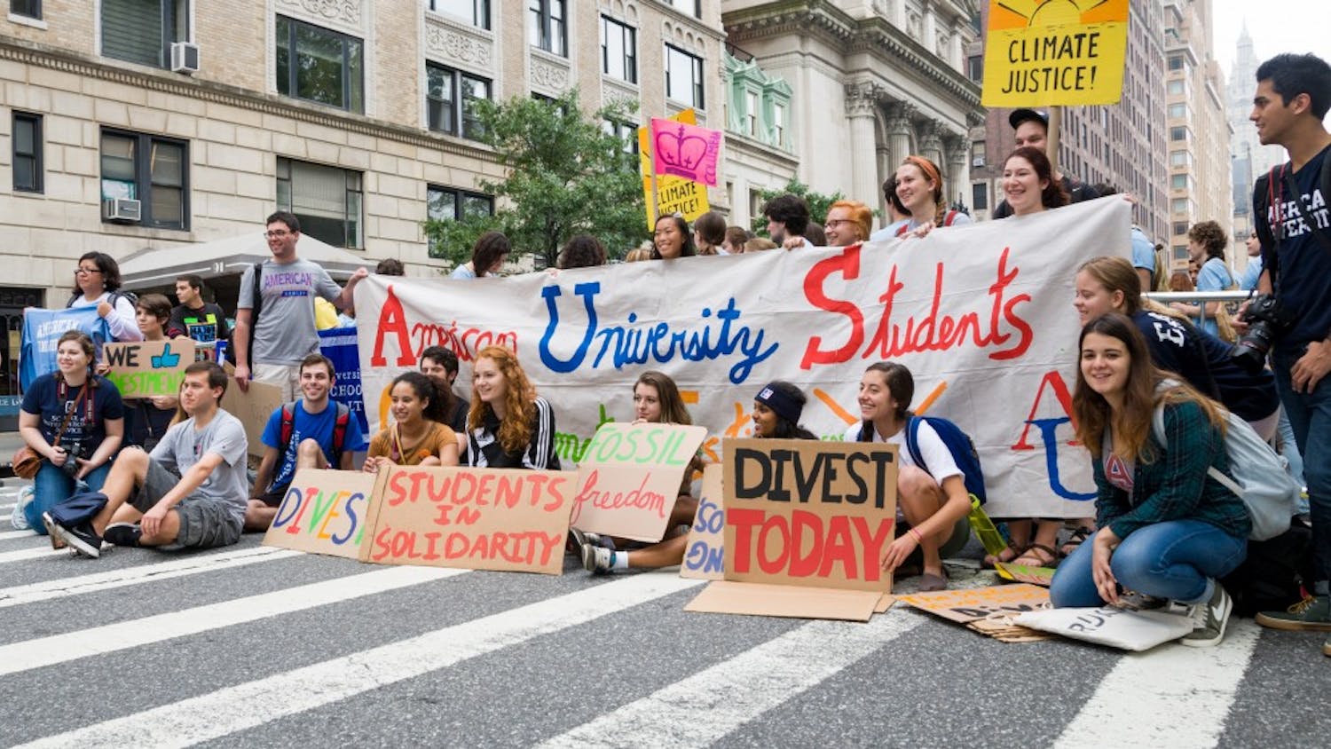 	Photo: AU students line up for the People&#8217;s Climate March in New York City on Sept. 21.