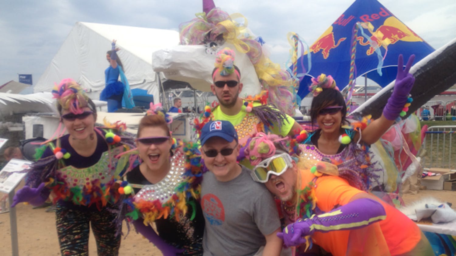 	AU Professor Doug Hecox (middle) poses for a picture with flight team Unicorn Hunters at the Redbull Flugtag on Sept. 21.