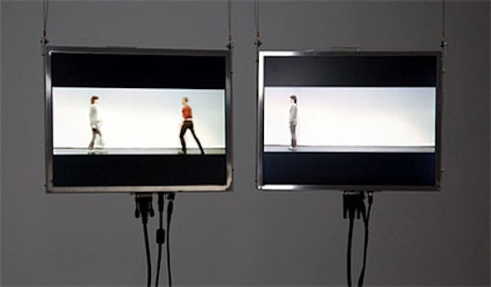 AU Assistant Professor Andy Holtin presented his exhibit, â€œA Theatre of Objectsâ€ at Flashpoint Gallery Nov. 11. The exhibit features video art that shows everyday occurrences, featuring a man and a woman simply looking at each other and people running and jumping. The show runs through Dec. 21. 