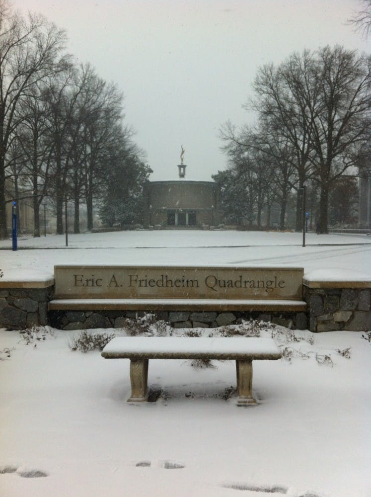 	Ana Santos took this photo of the quad as snow piled up.