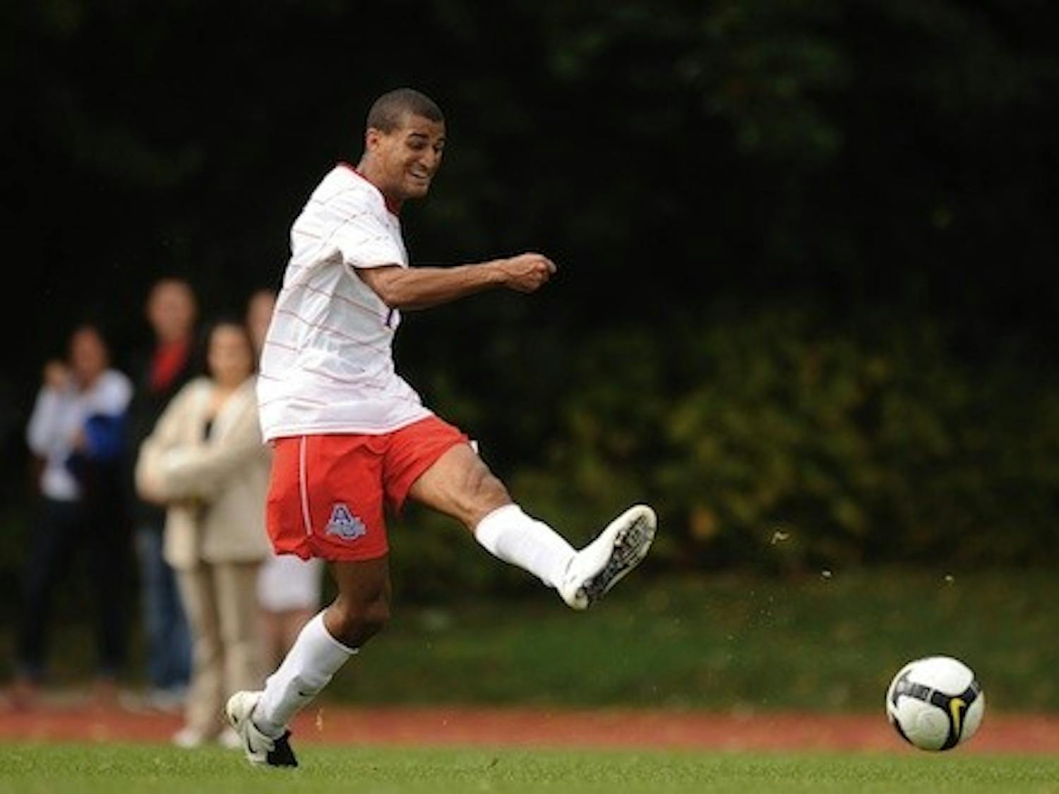 Jack Scott and the AU men’s soccer team defeated Bucknell 2-1 Oct. 1 to remain unbeaten in Patriot League play. Scott scored the game-winning goal.