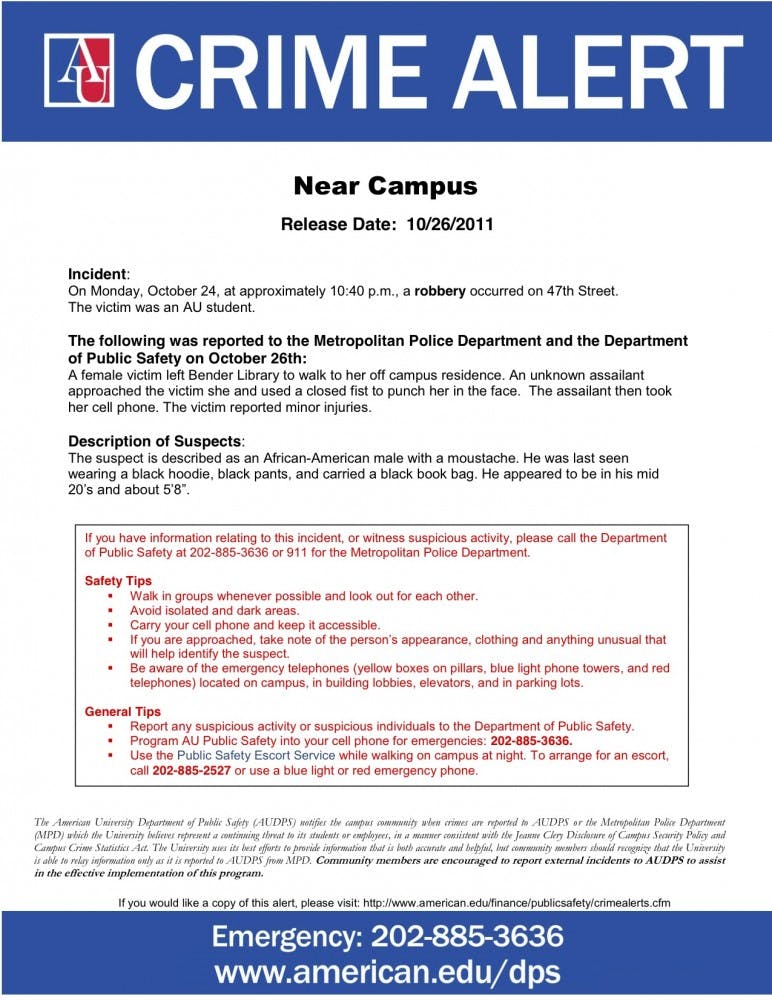 Public Safety reported a robbery near campus on Monday, Oct. 24.