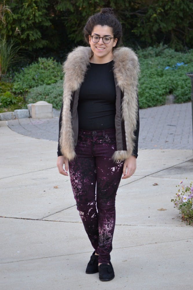  Shirt:  Mango,  Fur Vest:   Scoop,  Jeans:   Rag & Bone,  Loafers:   Steve Madden   Glasses:    Oliver Peoples  .