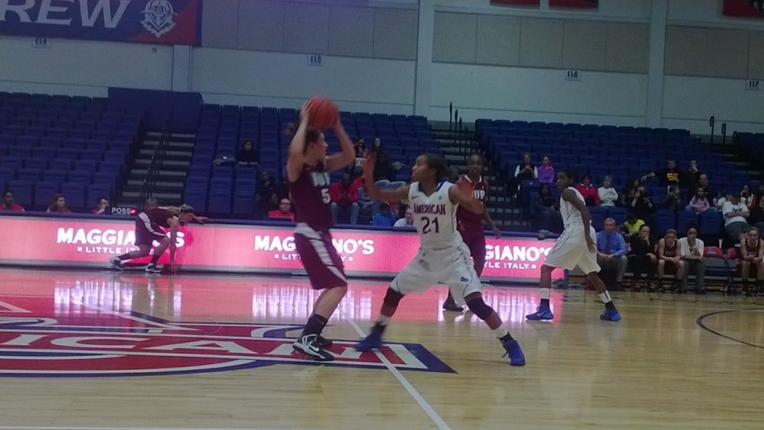 	Alexis Dobbs defends against IUP in the Eagles exhibition victory