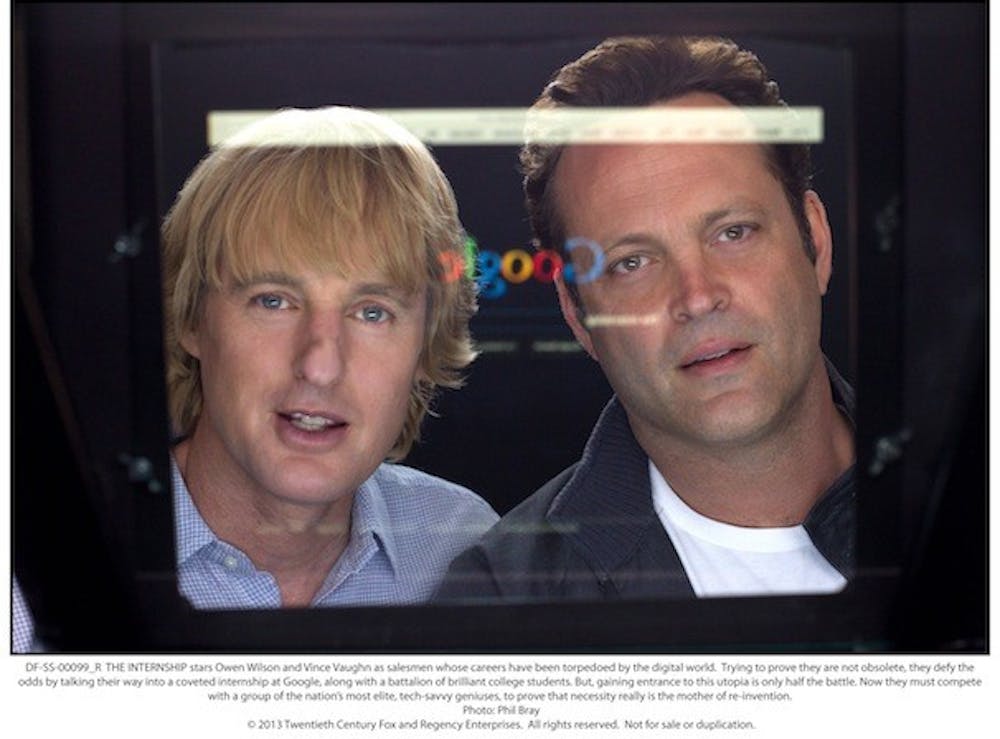 DF-SS-00099_R  THE INTERNSHIP stars Owen Wilson and Vince Vaughn as salesmen whose careers have been torpedoed by the digital world.  Trying to prove they are not obsolete, they defy the odds by talking their way into a coveted internship at Google, along with a battalion of brilliant college students. But, gaining entrance to this utopia is only half the battle. Now they must compete with a group of the nation’s most elite, tech-savvy geniuses, to prove that necessity really is the mother of re-invention.